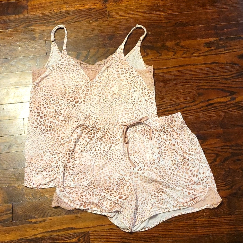 Soma pajama set SMALL pink leopard Cool Nights tank top and shorts